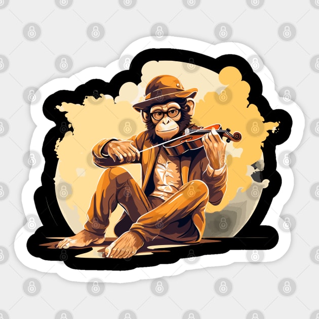 Monkey Playing Violin Sticker by Graceful Designs